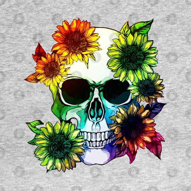 floral skull, cool skull, raimbow sunflowers skull mask face by Collagedream